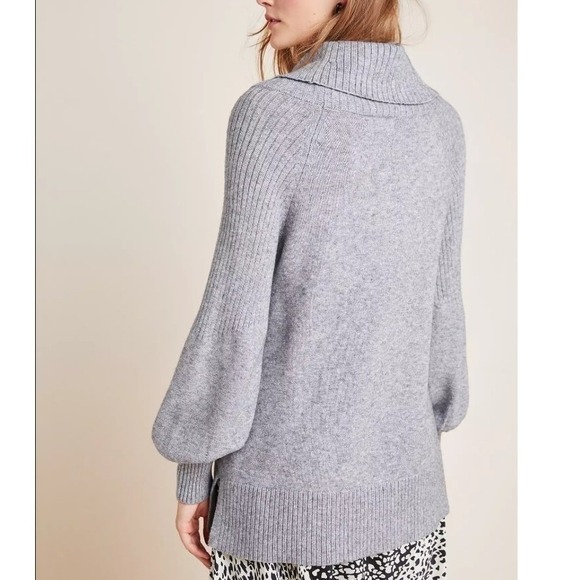Anthropologie Cowl Neck Sweater Size Large Petite Gray‎ Relaxed Cozy Minimalist - Picture 2 of 12